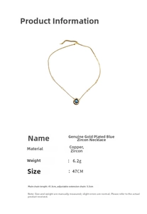 Détails du collier en plaqué or avec zircon montrant 47cm de longueur et 6,2g de poids