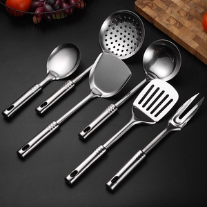 6-piece thickened stainless steel kitchen utensil set with spoons, spatulas and forks