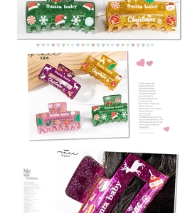 Sparkly Christmas hair claw clips set with festive glitter tree and gingerbread patterns