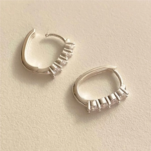925 Sterling Silver Huggie Hoop Earrings With Cubic Zirconia Row Minimalist Geometric Jewelry For Women