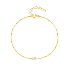 Minimalist S925 sterling silver gold bracelet with sparkling zircon and small round bead