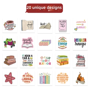 Detail of 20 unique waterproof temporary tattoos featuring reading and bookworm themes