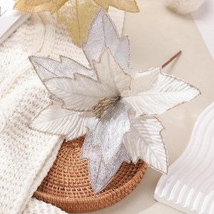 Champagne gold and silver artificial poinsettia flower for Christmas tree decoration