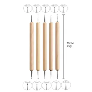 Set of 5 double-ended wooden handle ball stylus tools for clay pottery and embossing