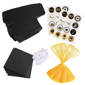 DIY graduation cap gift box kit with black paper base tassels and congratulatory stickers