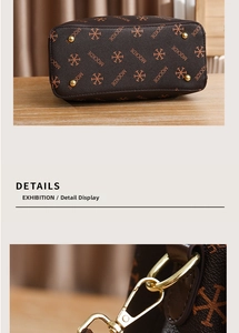 Macro view of textured brown crossbody bag featuring gold feet and metal shoulder strap hooks