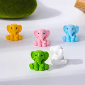 Miniature resin elephant figurines in five colors for micro landscape desktop decoration