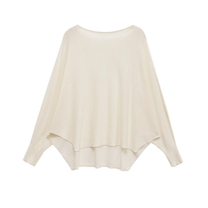 Women Knit Sweater Batwing Sleeve Round Neck Loose Acrylic Polyester Irregular Hem Solid Color Casual Pullover Top