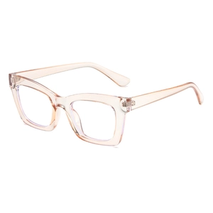 Classic square transparent pink eyeglasses with blue light blocking lenses for women