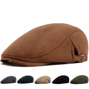 Béret Chapeau En Suède Boucle Latérale Réglable Vintage Rétro Plate Casquette Pour Hommes Femmes Automne Hiver