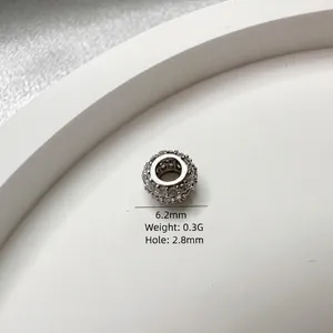 S925 silver spacer bead with CZ pavé, 6.2mm outer diameter for DIY jewelry making