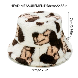 Fleece bucket hat dimension guide with head circumference 58cm and height 7cm