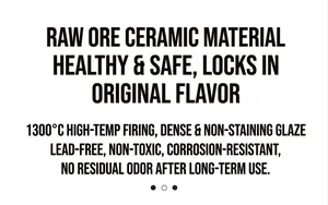 Detail showing 1300°C fired ceramic material properties, lead-free and non-toxic surface