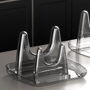 Transparent grey acrylic kitchen organizer rack for pot lids and cutting boards