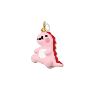 Detail of pink cartoon dinosaur enamel charm with golden metal loop for jewelry DIY