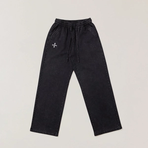 Pantaloni sportivi lavati vintage a gamba larga con coulisse e ricamo a stella