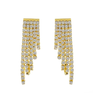 Elegant gold tassel drop earrings with sparkling cubic zirconia in a vintage court style