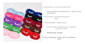 Detailed specifications of the breathable 3D eyelash sleep mask with color options