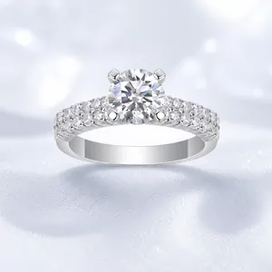 925 Sterling Silver Ring For Women Lab-Grown Diamond Moissanite Geometric Round Engagement Wedding Anniversary Fashion Jewelry Gift