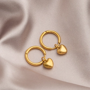 Minimalist Titanium Steel Heart Charm Hoop Earrings For Women Gold Plated Dainty Heart Pendant Earrings Fashion Jewelry Gift