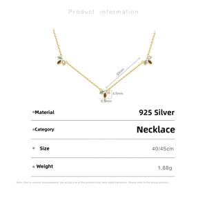 Detailed view of S925 silver necklace with three leaf pendants and stone size specifications