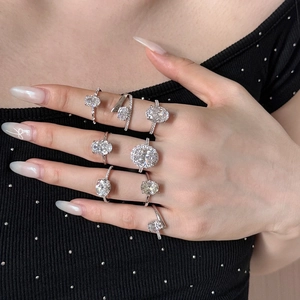 Exquisite S925 sterling silver geometric oval ring with luxury sparkling crystals for women