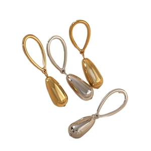 Polished stainless steel teardrop pendant earrings in gold and silver finish