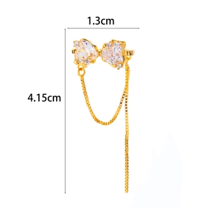 Detailed view of butterfly ear cuff with cubic zirconia and fringe tassels dimensions