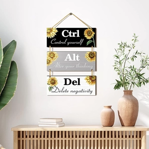 Decorazione da parete motivazionale in legno girasole con temi scorciatoie Ctrl Alt Del
