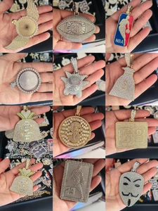 Detailed collection of iced-out hip hop pendants featuring diverse urban designs and crystal stones