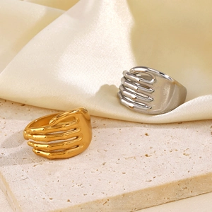 Minimalist hand-shaped open ring in gold and silver finish with detailed nail textures