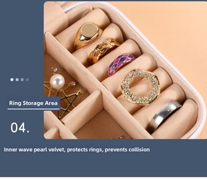 Detailed macro view of 5 velvet wave ring slots inside a portable jewelry organizer