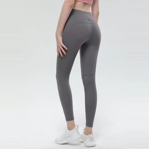 Hoch taillierte Yoga-Hose in Dunkelgrau mit Push-up-Naht für Damen beim Fitnesstraining