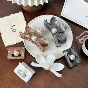 Hair Claw Clips Acetate Texture Resin Shark Clip Faux Artificial Pearl Floral Square Geometric Styling Accessories Women