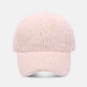 Casquette de baseball en fausse fourrure de vison rose avec texture douce pelucheuse