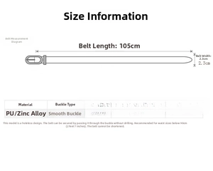 Größentabelle für Damengürtel mit 2,3cm Breite, 105cm Länge und goldener Schnalle