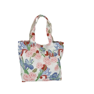 Sac fourre-tout en coton à fleurs roses avec motif vintage et étiquette tissée