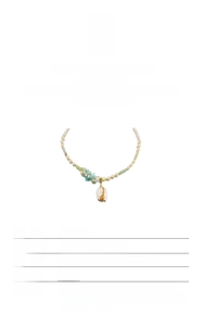 Detail view of Baroque freshwater pearls and amazonite stones on a 18K gold-plated necklace