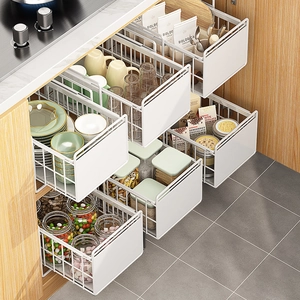 Pull Out Cabinet Organizer Carbon Steel Metal Slide Drawer Under Sink Storage Rack For Kitchen Cupboard Pantry Organization