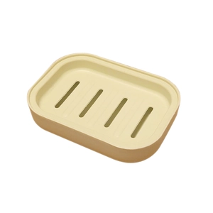 Dual-layer plastic drainage soap box with creative lid in beige and light brown