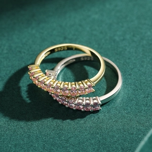 Elegant S925 sterling silver eternity rings with pink stones in gold and silver finish