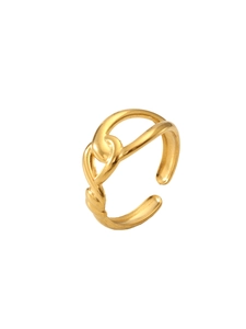 Detail of twisted rope gold ring with 18k plating and adjustable open band design