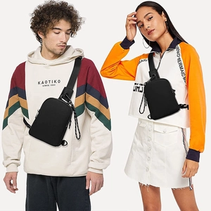 Unisex black waterproof nylon mini crossbody chest bag with adjustable strap for sports