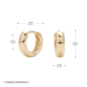 Detailed size chart for gold S925 sterling silver hoop earrings with precise dimensions