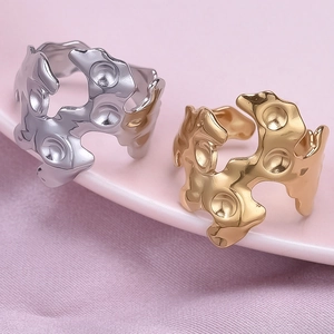 Irregular fluid molten style 18K gold and silver open rings in polished stainless steel