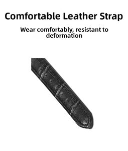 Detailed close-up of a black crocodile-embossed leather watch strap with reinforced stitching