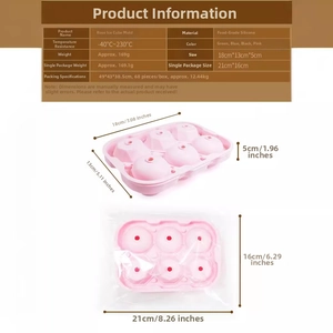 Pink food-grade silicone mold for 6 rose-shaped ice cubes with temperature specifications