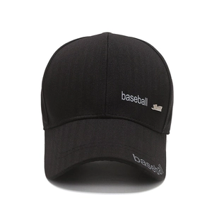 Black cotton baseball cap for middle-aged men with herringbone texture and logo