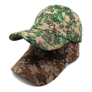 Vintage jacquard baseball cap with floral pattern in green and coffee woven textures
