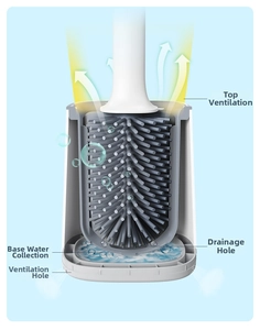 Detail of toilet brush base with drainage holes and ventilation system for quick drying
